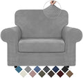 WEERRW Velvet Stretch 2 Pieces Chair Sofa Slipcovers Washable, Silver Grey