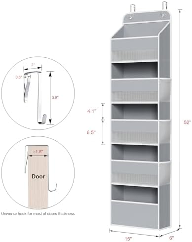 Univivi Fabric Over Door Hanging Organizer for Baby Nursery, Grey, 5-Shelf