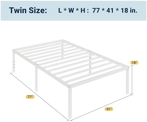 Allewie Twin Bed Frame, 18 Inch Metal Beds with Storage Space, White