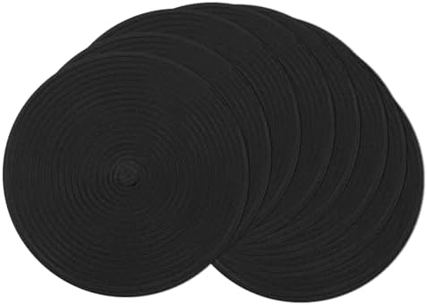 SHACOS Round Braided Placemats Set of 8 Washable Cotton Polyester Woven Round Table Mats for Dining Tables 15 inch (Black, 8)