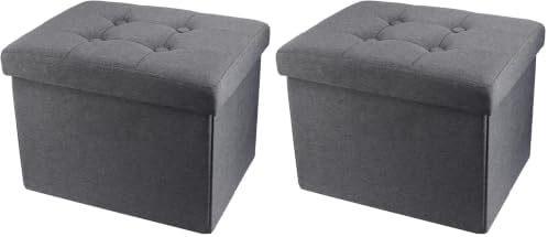 ALASDO Storage Ottoman Footrest Stool Small Ottoman with Storage Foldable Ottomans Foot Rest Footstool Bench for Living Room 17x13x13inches Grey (Pack of 2)