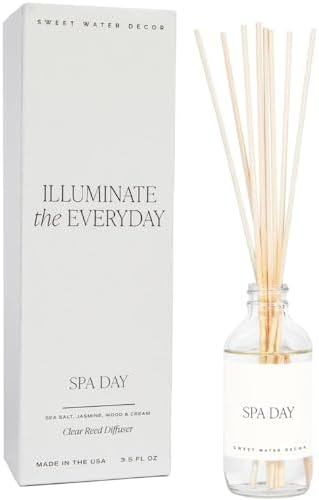 Sweet Water Decor Spa Reed Diffuser Set - Sea Salt, Wood, and Cream Scented Reed Diffuser for Home - Home Freshener Diffuser with Sticks - Long Lasting Fragrance, Made in the USA