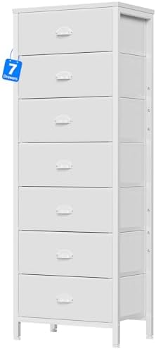 Furnulem White Tall Dresser for Bedroom, Chest of Drawer with Fabric Drawer