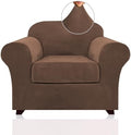 PrinceDeco Velvet Plush Couch Cover Stretch 2 Piece Chair Cover Chair Slipcover Washable Furniture Protector Couch Soft with Elastic Bottom Armchair Cover Width Up to 49 Inch(Small, Caramel)