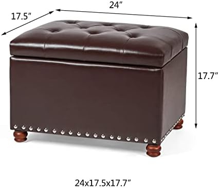 Adeco Button Tufted Accents Rectangular PU Leather Storage Bench Ottoman Footstool for Living Room Bedroom