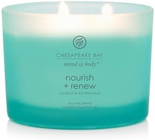 Chesapeake Bay Candle Mind & Body 3-Wick Coffee Table Jar Candle Nourish + Renew (Coconut & Sandalwood), 11oz (Pack of 4)