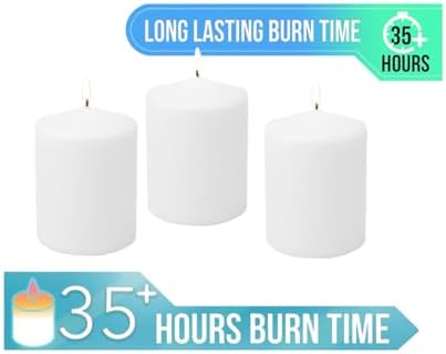 Stonebriar Tall 35 Hour Long Burning Unscented White Wax Pillar Candles 3 Count, 3 x 4 inches (Pack of 4)