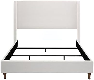 Queen 54" Tall Headboard Wingback Upholstered Platform Bed Frame Premium Elegant Simplicity for Bedroom King Bed Without Wooden Slats Box Spring Required Easy Assembly Textured Ivory Canvas
