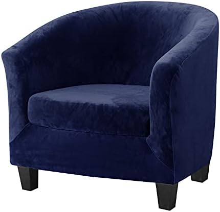 MIFXIN 2 Piece Velvet Tub Chair Covers with Cushion Cover Stretch Soft Removable Club Chair Slipcovers Armchair Sofa Couch Furniture Protector for Living Room Bar Counter Hotel (Dark Blue)