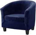 MIFXIN 2 Piece Velvet Tub Chair Covers with Cushion Cover Stretch Soft Removable Club Chair Slipcovers Armchair Sofa Couch Furniture Protector for Living Room Bar Counter Hotel (Dark Blue)
