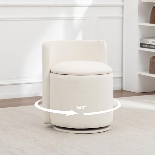 MINCETA Vanity Chair with Storage, 360° Swivel Accent Chair, Off White