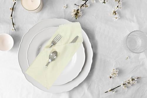 ACCENTHOME Cream Cotton Linen Napkin Set of 6 18x18 inch Dinner Napkins