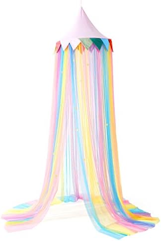 LOAOL Bed Canopy for Kids, Girls Room Decor, Rainbow Gradient Mesh Net