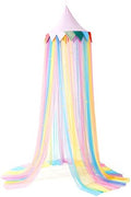 LOAOL Bed Canopy for Kids, Girls Room Decor, Rainbow Gradient Mesh Net
