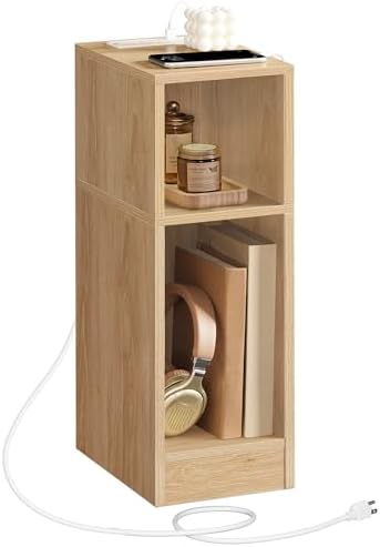 MAHANCRIS Narrow Nightstand, Narrow End Table with Charging Station