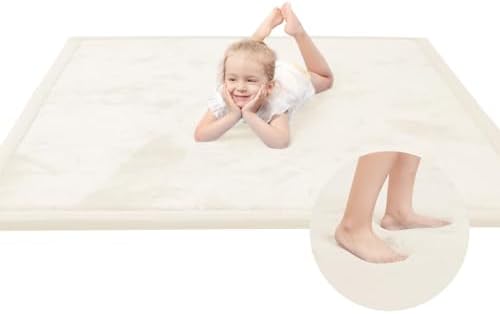 Huloo Sleep Ultra Soft Baby Play Mat for Floor, 1.3" Thick Elasti-Foam 65x50 Play Mat for Playpen,Water-Repellent Coral Velvet for Tummy Time, Non-Slip Backing,Safe for Toddlers & Infants（Cream）