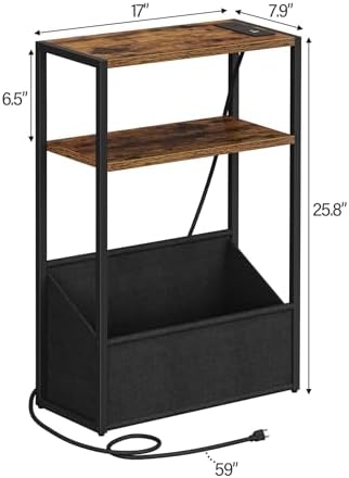 TUTOTAK Narrow Side Table with Charging Station, Slim End Table