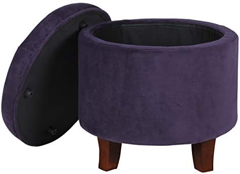 HomePop 19" Velvet Button Tufted Round Storage Ottoman - Deep Purple