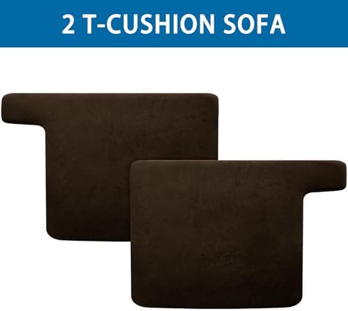 T Cushion Sofa Slipcovers Leather-Look 2PC Stretch Sofa Cushion Covers for 2 Cushion Couch Individually Couch Seat Cover with Elastic Bands, Pet-Friendly, Non-Slip, Easy Fit - Coffee