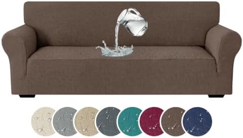 MAXIJIN Waterproof Couch Covers for Sofa (71"-91"), Stretch Sofa Cover Slipcovers with Non Slip Elastic Bottom, Dog Pet Friendly Furniture Protector Washable (Large, Coffee)
