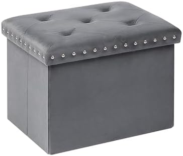 B FSOBEIIALEO Storage Ottoman Cube, 16.5" Velvet Folding Ottoman, Grey