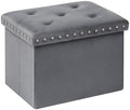 B FSOBEIIALEO Storage Ottoman Cube, 16.5" Velvet Folding Ottoman, Grey