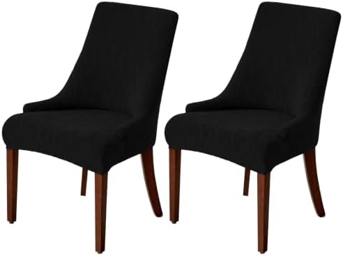 MIFXIN Wingback Side Chair Covers Dining Chair Slipcover Jacquard Stretch Sloping Armchair Protector Arm Chair Seat Cover for Dining Room Living Room Banquet Home Decor (Black, 2 Pcs)