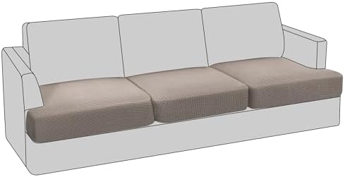 PrinceDeco Stretch T Cushion Sofa Slipcovers 3 Piece,Pets Friendly,Taupe