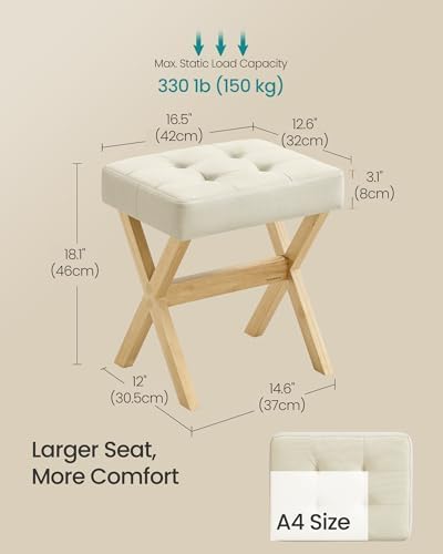 SONGMICS Makeup Stool, Padded Vanity Foot Rest, Solid Wood X Legs