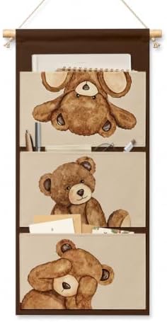 IAXIC Teddy Bear Wall Organizer, Canvas Pockets for Nursery Room