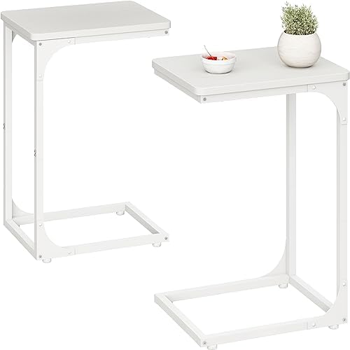 QEEIG C Shaped End Table Side Tables for Couch Set of 2, White