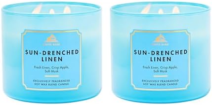 Bath & Body Works 3-Wick Candle, Sun-Drenched Linen, Soy Wax Blend, 2 Pack