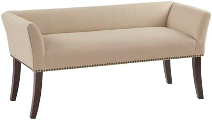 Madison Park Accent Bench, Upholstered with Nailhead Trim, & Padded Seat Entryway Bench Small, End of Bed Bench with Back, 49.5" W x 19.25" D x 23" H, Tan