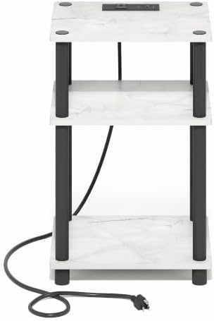 Furinno Just 3-Tier Night Stand with Charging Station, Light Marble