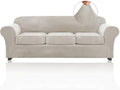 PrinceDeco Velvet XL Couch Cover for Oversized Sofa 4 Piece Sofa Covers for 3 Cushion Couch Washable Furniture Protector with Non Slip Elastic Bottom Width Up to 105 Inch(X-Large,Oatmeal)