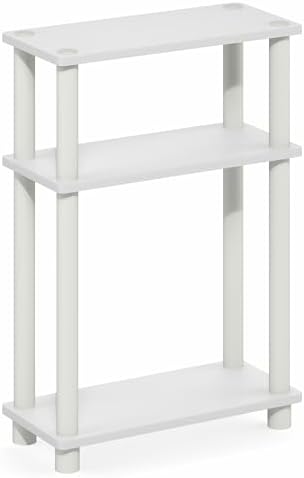 Furinno Turn-N-Tube Narrow Night Stand, 3-Tier Rectangular Nightstand with Storage Shelf, Slim Toolless Bedside Table, End Table, Side Table, for Bedroom, Closet, Dorm, White