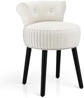 CHARMAID Velvet Vanity Chair for Bedroom, Elegant Accent Chair with Tufted Low Back, Solid Wood Legs, Upholstered Seat, Modern Makeup Stool for Dressing Room, Home Office (Beige & Black)