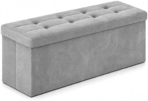 ALASDO 43 Inch Folding Storage Ottoman Bench with Hidden Storage, Velvet Storage Ottoman Foot Rest Stool, End of Bed Bench for Bedroom, Living Room, Entryway and Closet, Dark Gray