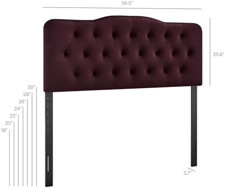 Modway Annabel Performance Velvet Adjustable Full Headboard in Mulberry - Stain-Resistant Padded Headboard Only with Diamond Button Tufting and 7 Height-Adjustable Positions