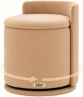 360° Swivel Makeup Chair with Storage, Upholstered Accent Stool with Back, Round Vanity Stool Ottoman for Living Room, Makeup Room, Bedroom (Khaki)