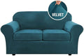 H.VERSAILTEX Real Velvet Plush 3 Piece Stretch Sofa Covers Couch Covers for 2 Cushion Couch Loveseat Covers Width Up to 72 Inch Feature Thick Soft Stay in Place (Medium Sofa, Deep Teal)