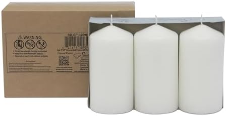 Stonebriar 3 Pack Tall 3 x 6 Inch 65 Hour Long Burning Unscented White Wax Pillar Candles