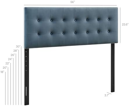 Modway Emily Full Size Performance Velvet Headboard in Cadet Blue - Stain-Resistant Velvet Upholstery with Button Tufting and 7 Adjustable Height Positions