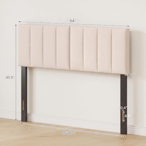 GIANTEX Linen Upholstered Headboard, Adjustable Width Vertical Channel Tufting Headboard Only with Solid Wood Legs, Attach Frame, Rectangular Headboards for Queen Full Bed, Beige