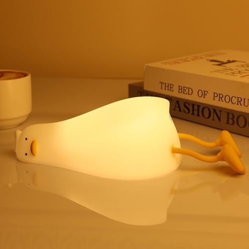 Existential Crisis Duck Lamp - 3-Level Dimmable Rechargeable Night Light for Kids Breastfeeding & Nursery | Silicone, Touch Control & Lying Flat Design, Toddler Room Safe (Ducky Lay Lamp)