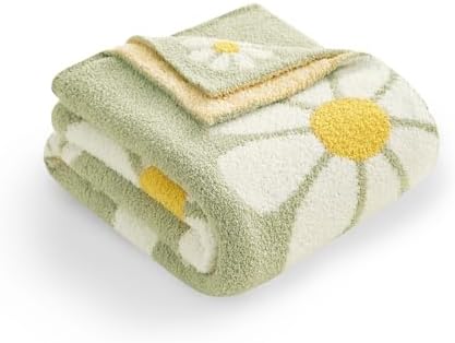 Snuggle Sac Spring Flower Throw Blanket for Couch, Fuzzy Microfiber Warm Winter Daisy Floral Blankets, Cute Throws for Girls Daughter Gifts, Flower Sage Green, 50x60 inches