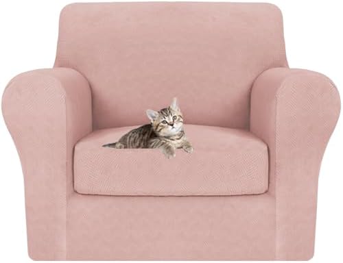 MAXIJIN 2 Piece Chair Covers Chair Slipcover with Arms, Sofa Chair Cover for Living Room Armchair Cover, Stretch Pet Dog Slip Cover for A Chair with 1 Cushion (31"-46", Dusty Pink)