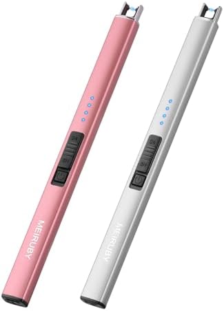 MEIRUBY 2 Pack Electric Candle Lighter, Christmas Stocking Stuffers Gifts for Women Mom Men Wife Sister, USB Arc Rechargeable Windproof Long Lighter for Candle BBQ Housewarming Birthday Gifts Idals