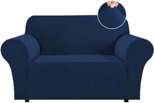 Flamingo P High Stretch Sofa Slipcover Non Slip Loveseat Covers for 2 Cushion Couch Washable Pet Furniture Protector Covers with Elastic Bottom, Thick Jacquard Fabric (Medium, Navy)