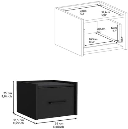 DEPOT E-SHOP 59" Yorktown Floating Nightstand with Space-Saving Design, Handy Drawer and Surface, 9.8" H, Black, Bedroom – Bedside Nightstand with Storage for Bedroom Beside Tables & Small Spaces